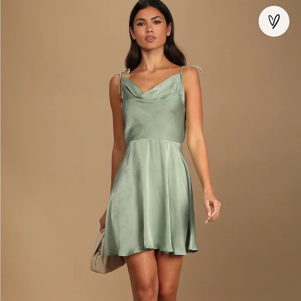 Lulu’s Sage Green Satin Dress NWT